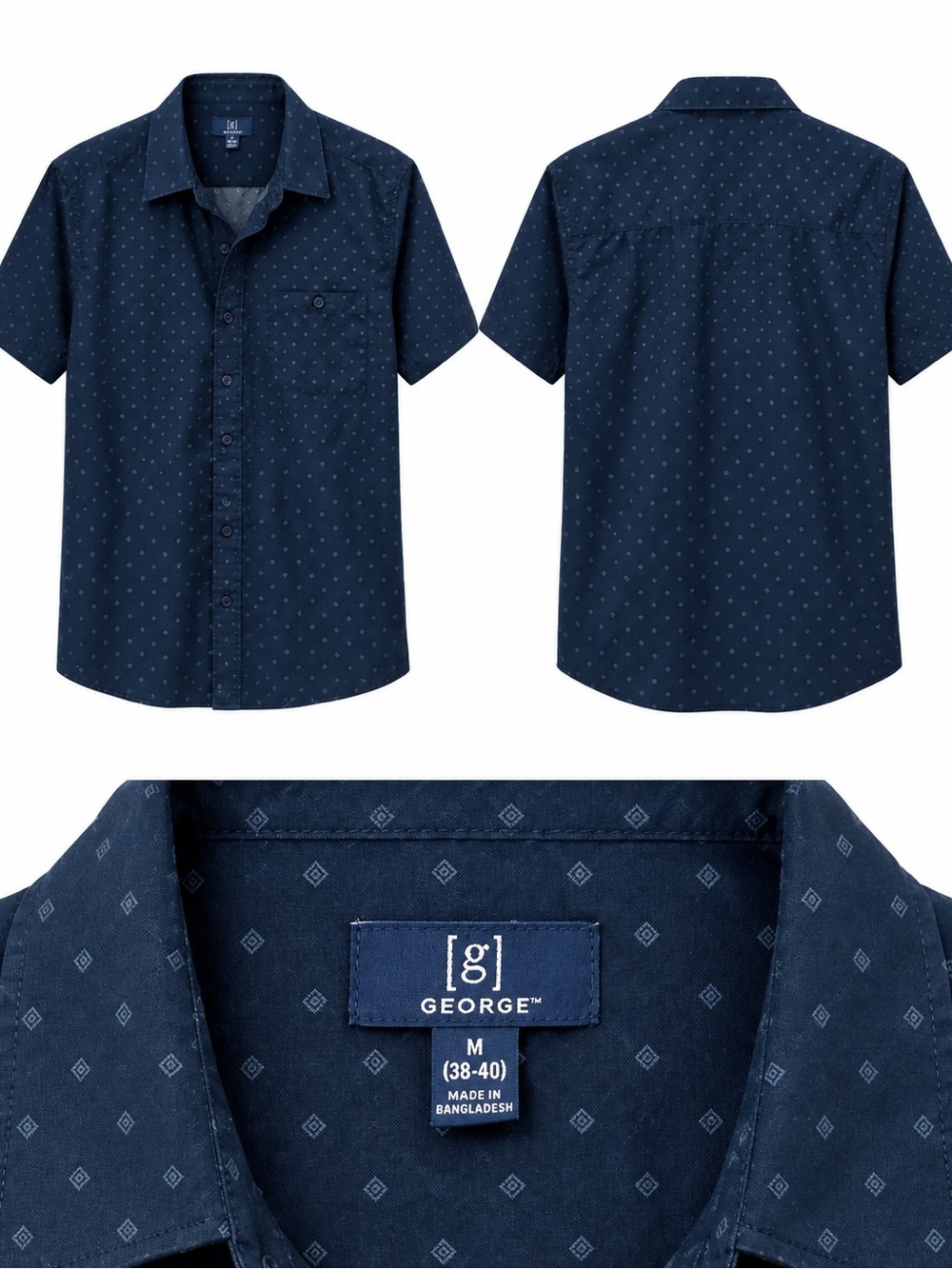 George Men’s Navy Short-Sleeve Diamond Dot Button-Down Shirt